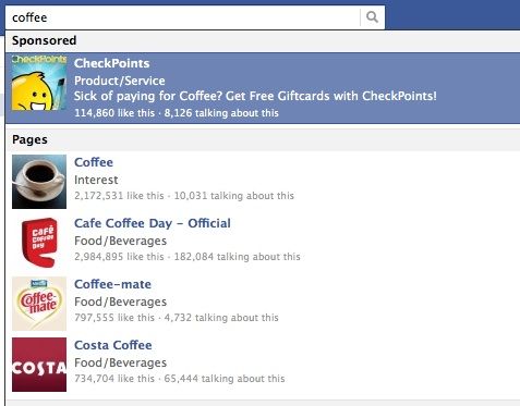 Screenshot of sponsored result from Facebook search