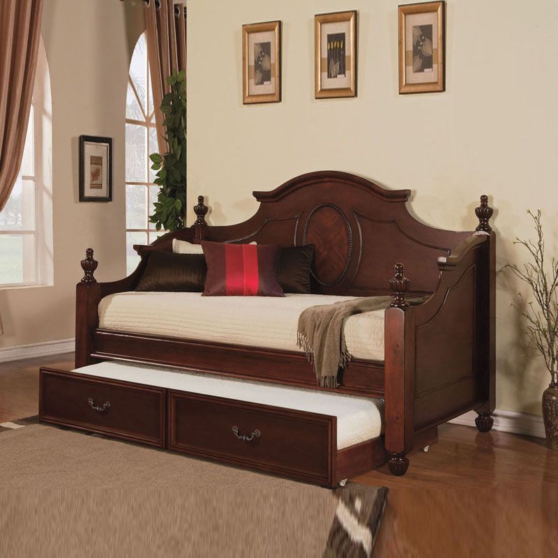 Classique Cherry Carved Finials Posts Poster Wooden Day Bed Daybed with