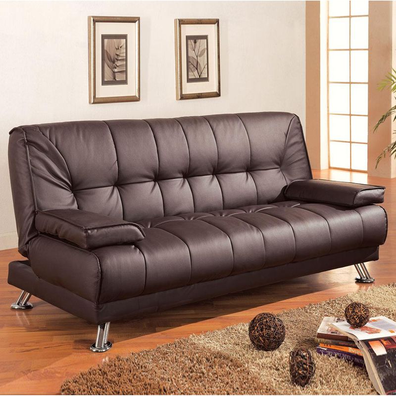 Brown Faux Leather Removable Armrests Convertible Sofa Bed Futon Couch ...