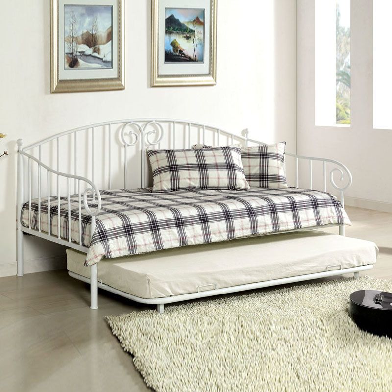 White Metal Curvy Wrought Iron Look Twin Daybed Day Bed w Trundle Link