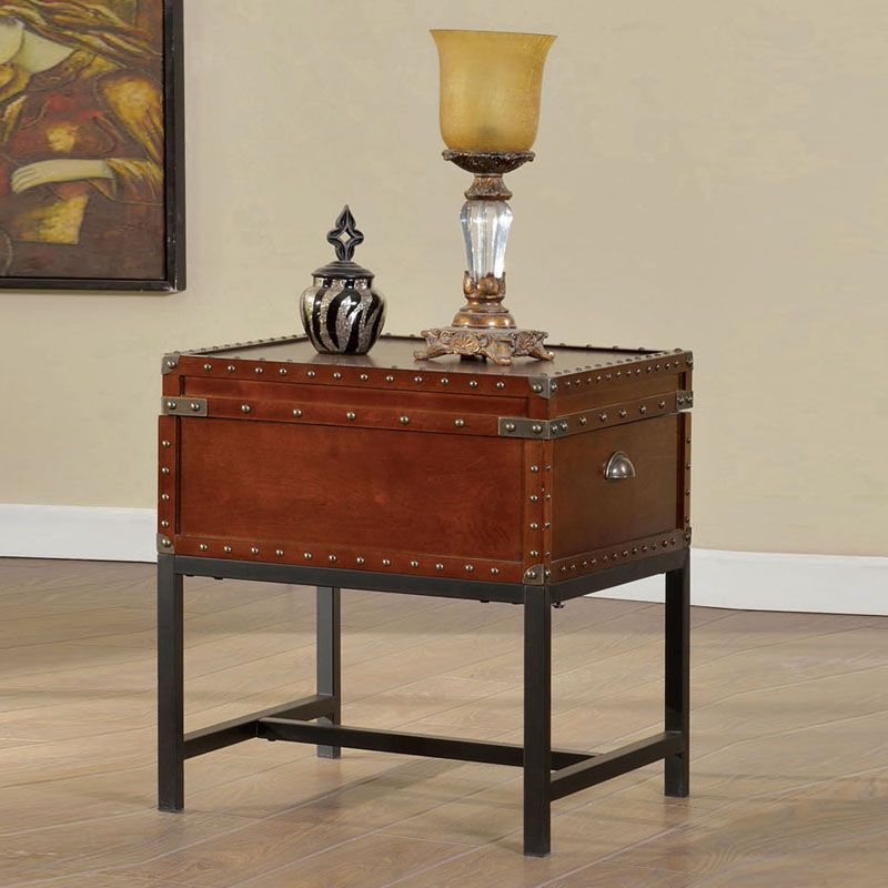Cherry Clean Lines Trunk Design Nailhead Trim Storage Accent Side End Table eBay