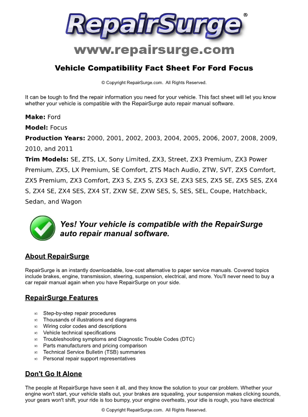 Ford Focus Service Repair Manual Online Download - 2000, 2001, 2002 