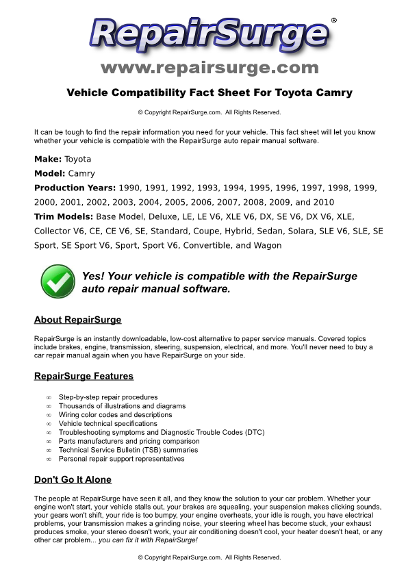 1999 Toyota Camry Repair Manual Download