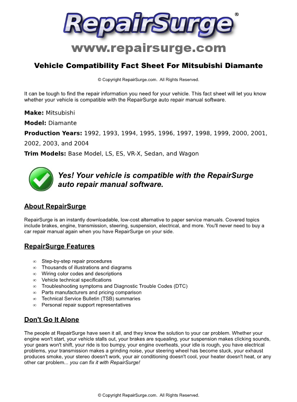 Mitsubishi Diamante Service Repair Manual Online Download - 1992, 1993 ...
