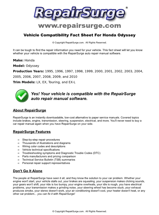 Honda odyssey 2001 owners manual download #3