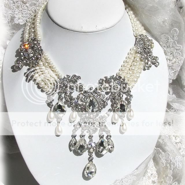 OOAK Bridal statement Ivory pearl swarovski rhinestone necklace fashion ...