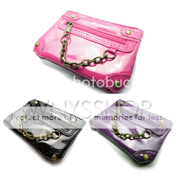 Women Wallet Patent Leather Motorcycle Style Coin Bag Key Holder Purse Handbag