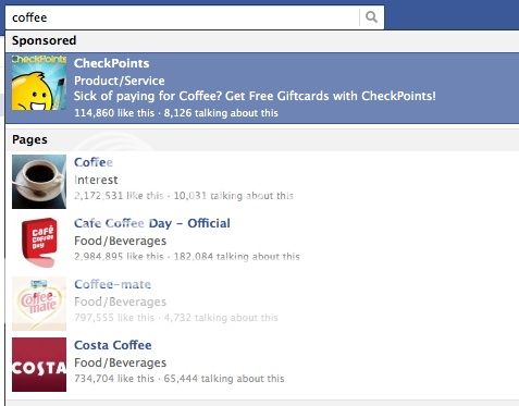 Screenshot of sponsored result from Facebook search