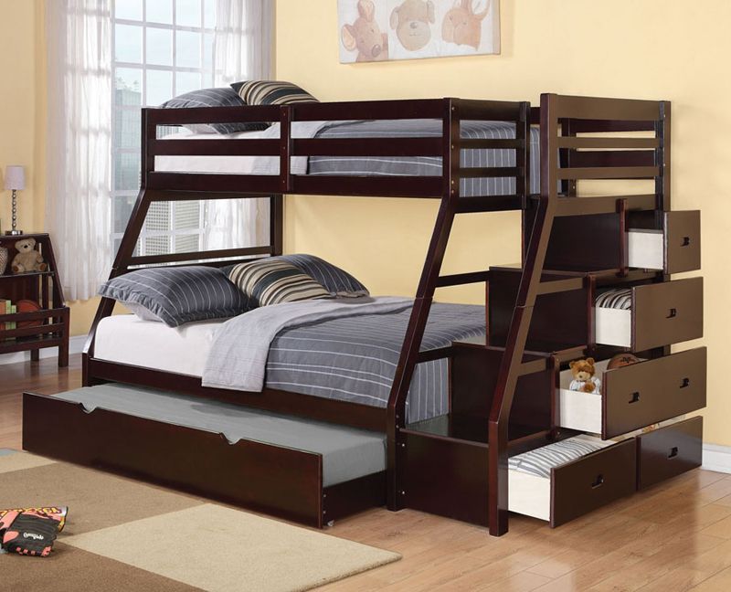 Jason Espresso Wood Storage Stairway Step Ladder Twin Full Bunk Bed w\/ Trundle 840412958908  eBay