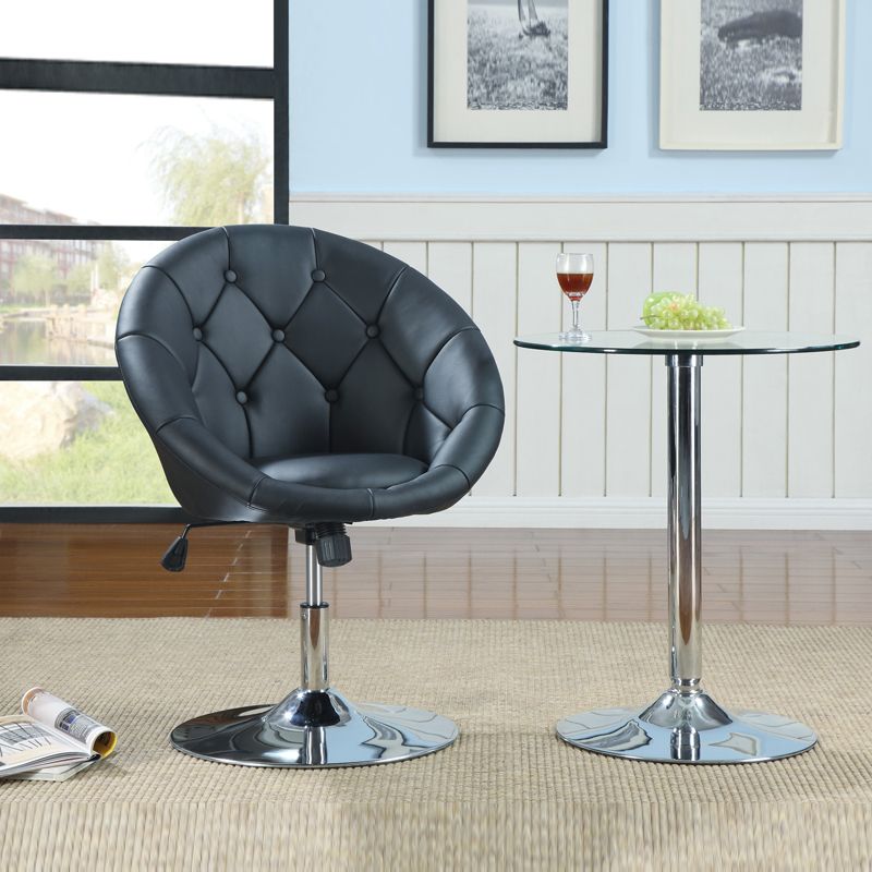 Contemporary Round Tufted Black Swivel Adjustable Air Lift Dining Chair Stool