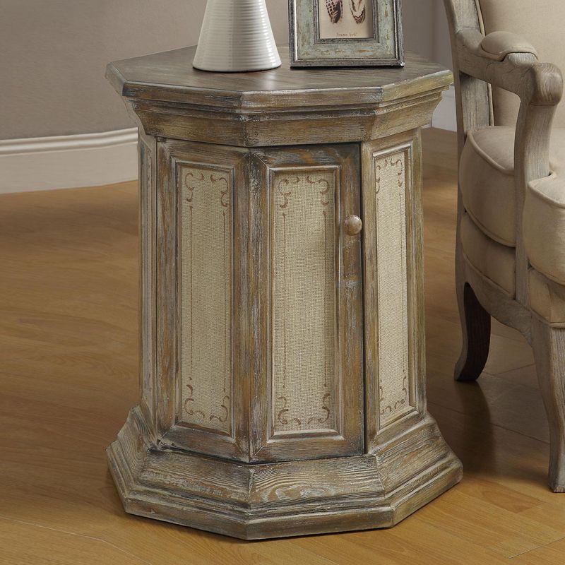 Traditional Rubbed Through Antique White Hand Painted Accent Cabinet Side Table