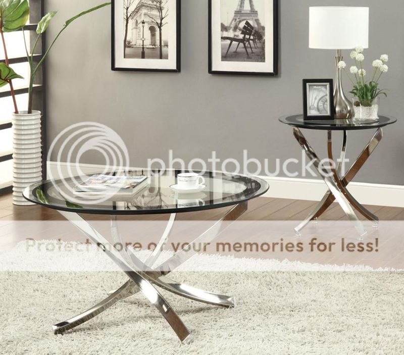 Nickel Round Tempered Glass Top Chrome Legs Cocktail Coffee Table End