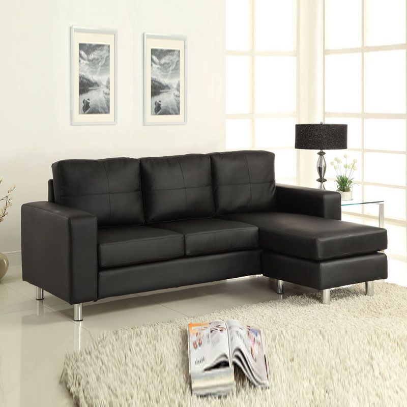 2 PC Modern Dark Brown Black Leatherette Sectional Futon Chaise Sofa Couch Set