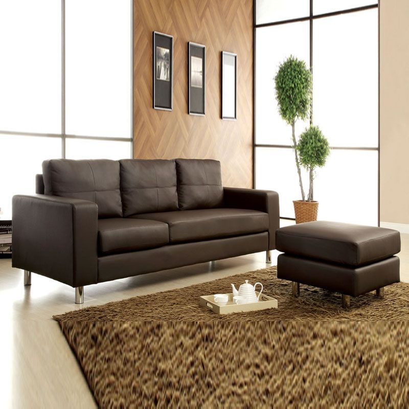 2 PC Modern Dark Brown Black Leatherette Sectional Futon Chaise Sofa Couch Set