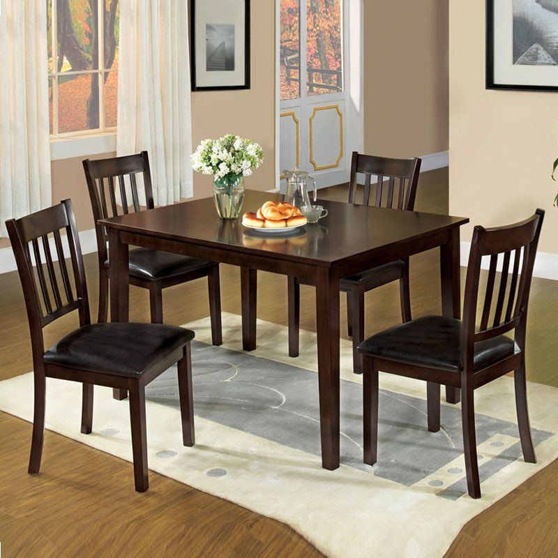 5 PC Espresso Wood Casual Rectangular Table Faux Leather Seat Kitchen Dining Set