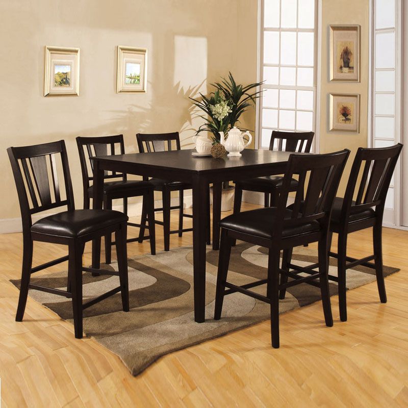 5 7pc Espresso Leatherette Seat Square Counter Height Table Dining Kitchen Set