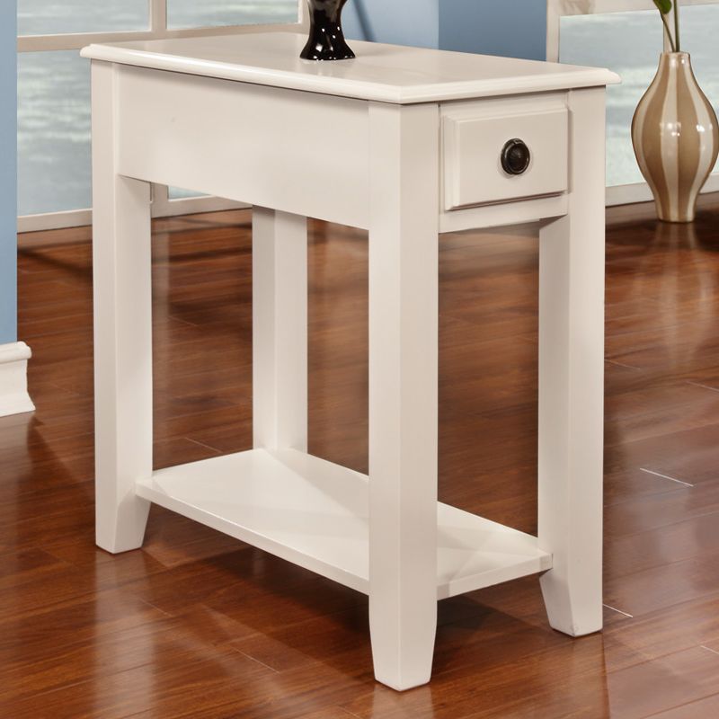 White Classic Modern Rectangular Accent Chair Side Table Storage Shelf Drawer