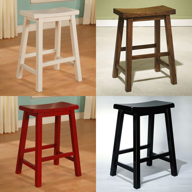 Powell Color Story White Brown Red Black Solid Wood Saddle Seat Counter Stool