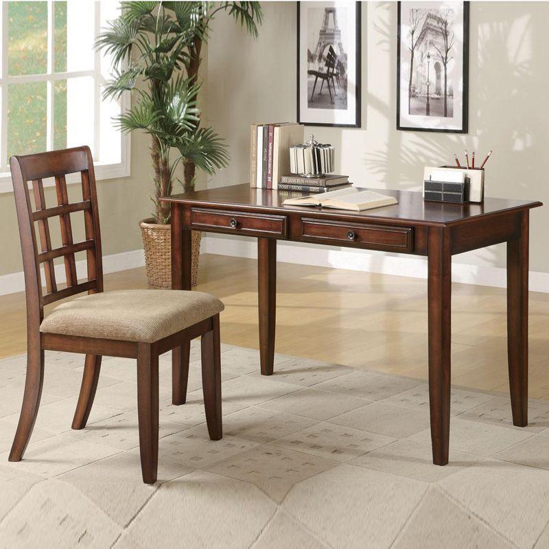 Coaster Wonderful 2 PC Light Cherry Wood Writing Desk Table w Chair Two Drawers