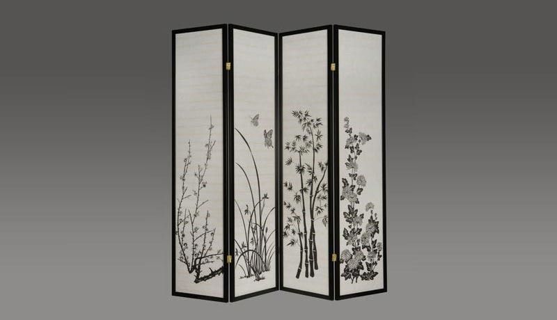 Brand New Floral Print 4 Folding Panels Wood Shoji Room Divider Screen Oriental