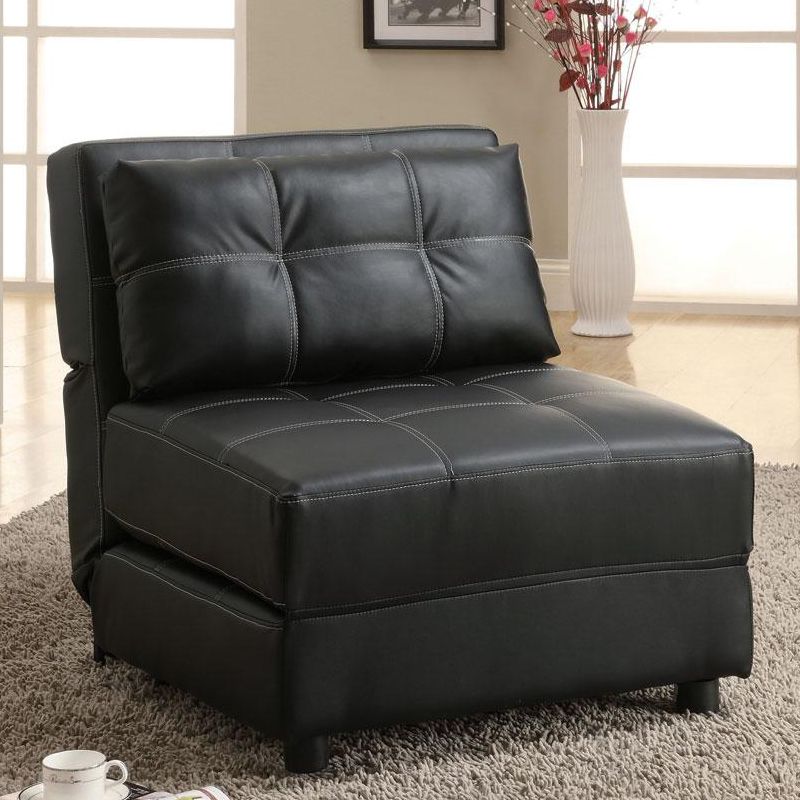 Black Faux Leather Contemporary Armless Accent Seating Lounge Chair Sofa Bed