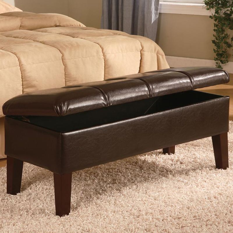 Lewis Deep Brown Leather Upholstered Storage Bench Button Tufted Seat by Coaster
