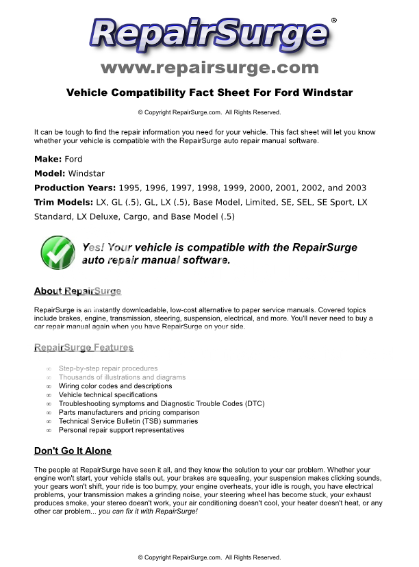 1999 Ford windstar repair manual free