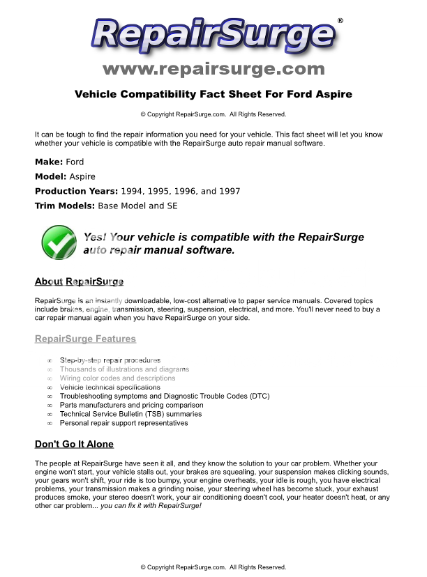 1994 Ford aspire repair manual #5